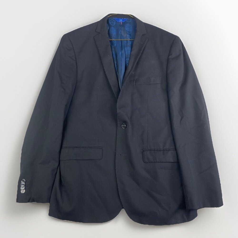 Egara Mens Blazer Size 40R Black Sports Coat  2 Button Lucha libre Mask AOP Blue